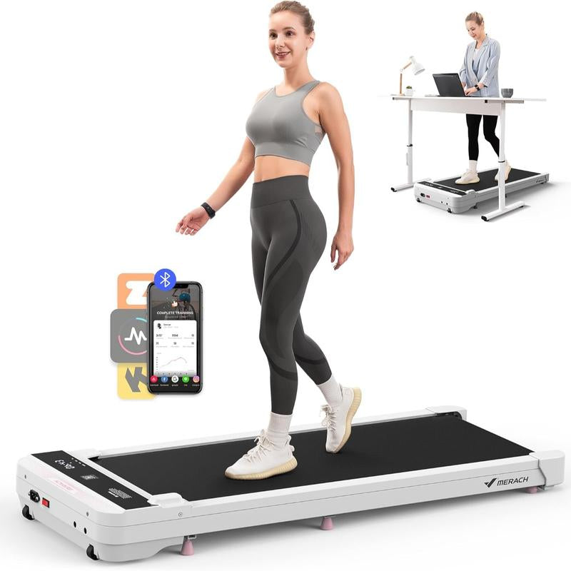 MERACH 2-in-1 Portable Walking Pad - Quiet Under Desk Treadmill with Remote Control, APP & LED Display for Home & Office Fitness