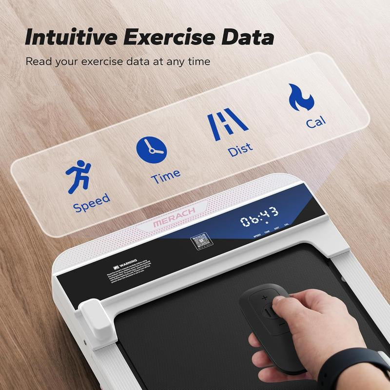 MERACH 2-in-1 Portable Walking Pad - Quiet Under Desk Treadmill with Remote Control, APP & LED Display for Home & Office Fitness