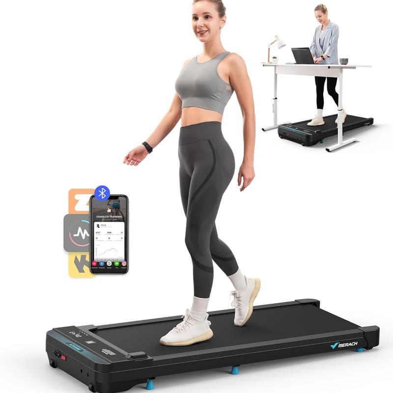 MERACH 2-in-1 Portable Walking Pad - Quiet Under Desk Treadmill with Remote Control, APP & LED Display for Home & Office Fitness