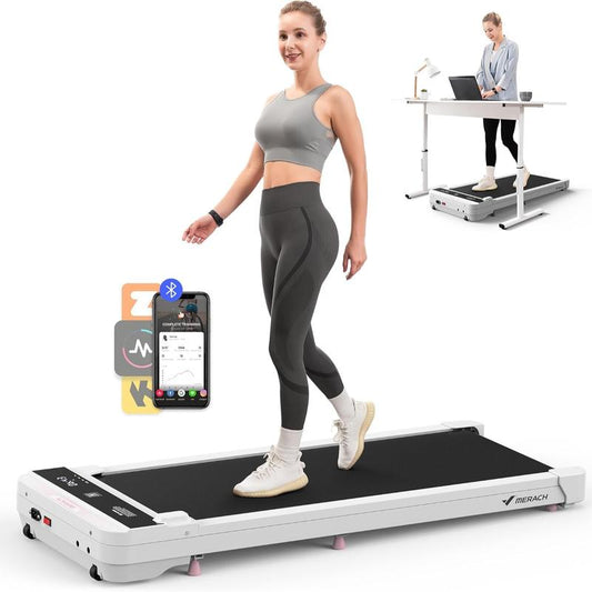 MERACH 2-in-1 Portable Walking Pad - Quiet Under Desk Treadmill with Remote Control, APP & LED Display for Home & Office Fitness